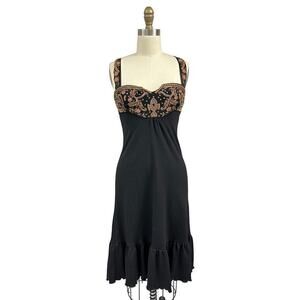Diane von Furstenberg Black Dress Vintage Sz 2-6 Beaded Embroidery Wool & Satin